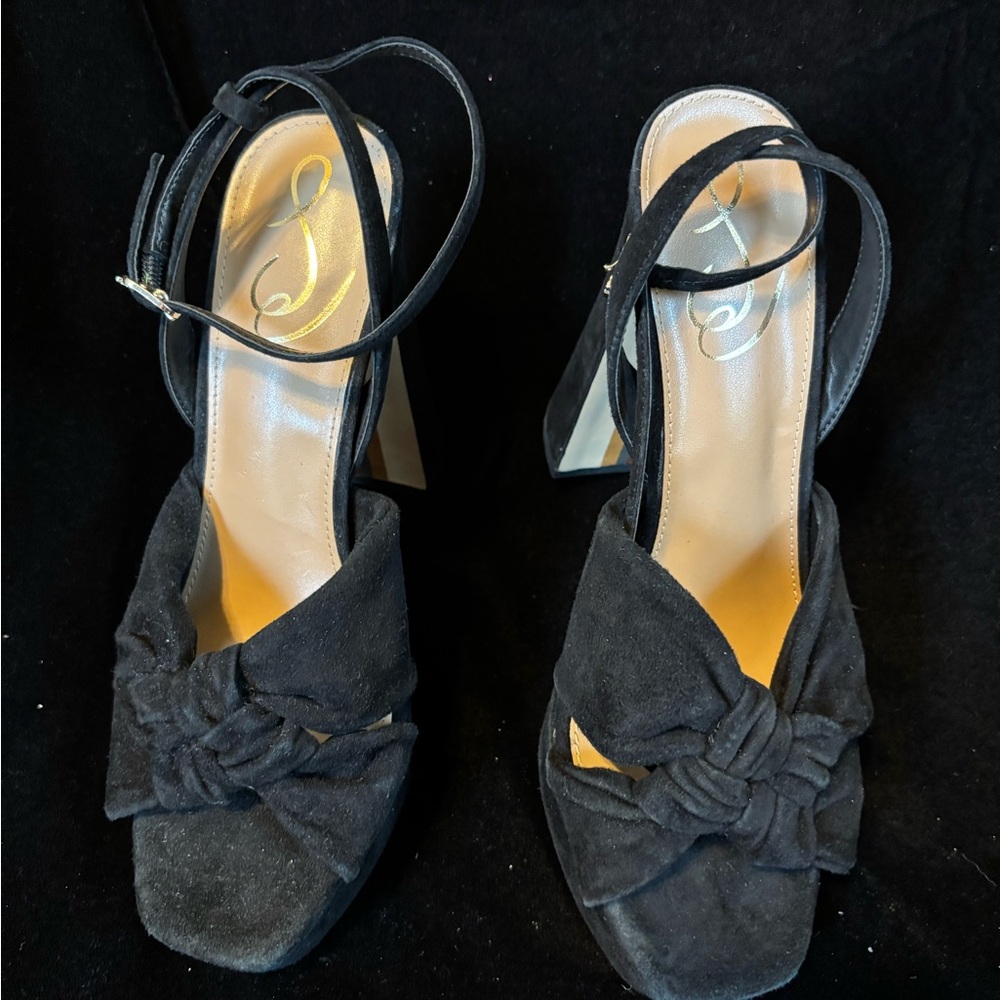 Sam Edelman Black Suede Knot Front Ankle-Strap Heels
